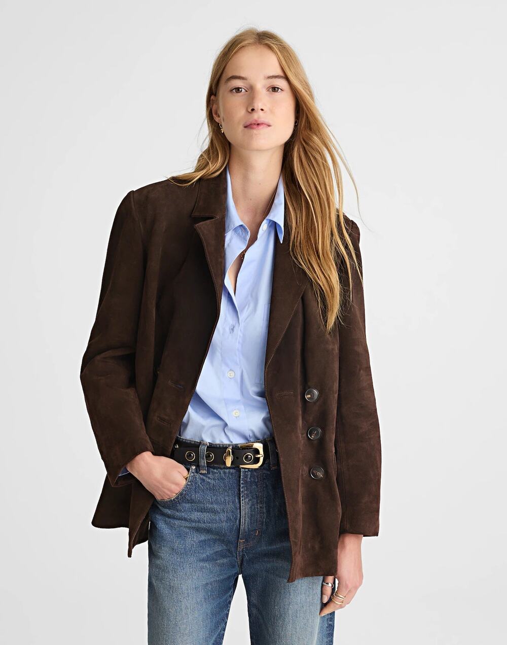NWT Madewell Double-Breasted Blazer in Suede in Dark Carob Size M